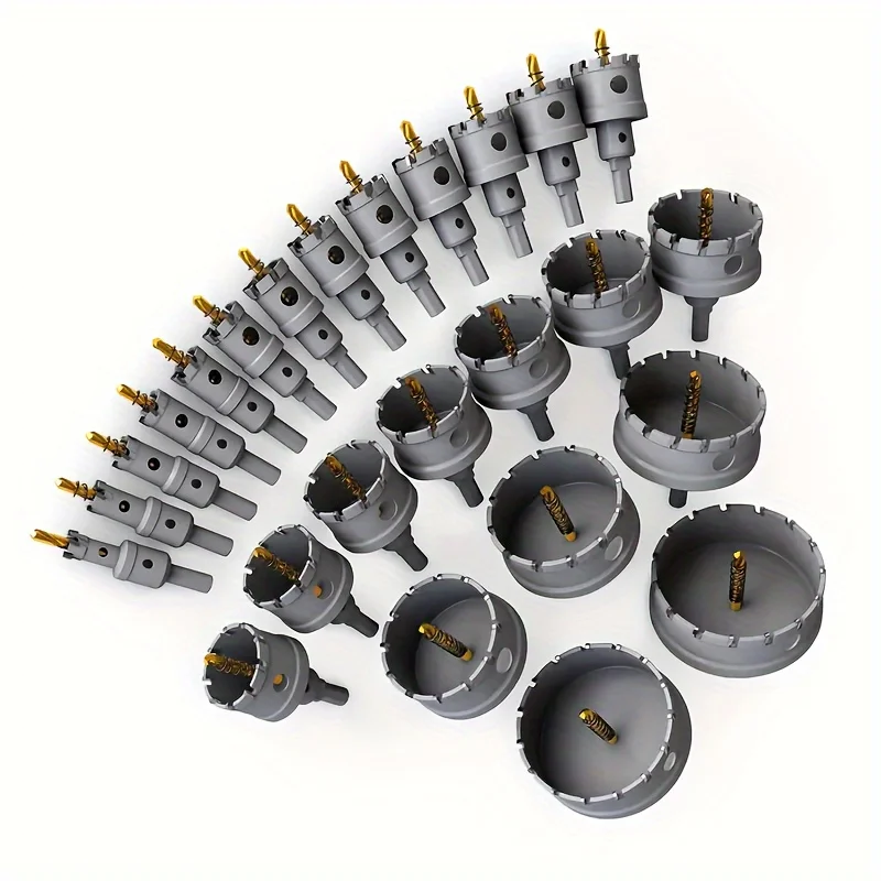 Premium Tungsten Carbide Tipped Hole Saw Drill Bit Set With 3 Titanium-Plated Pilot Bits - Heavy Duty Cutter For  Iron, Wood etc