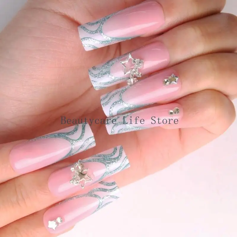 652C 24 pezzi ballerinas False Star Star Artificiale chiodo artificiale unghie Glittering Pressa unghie con