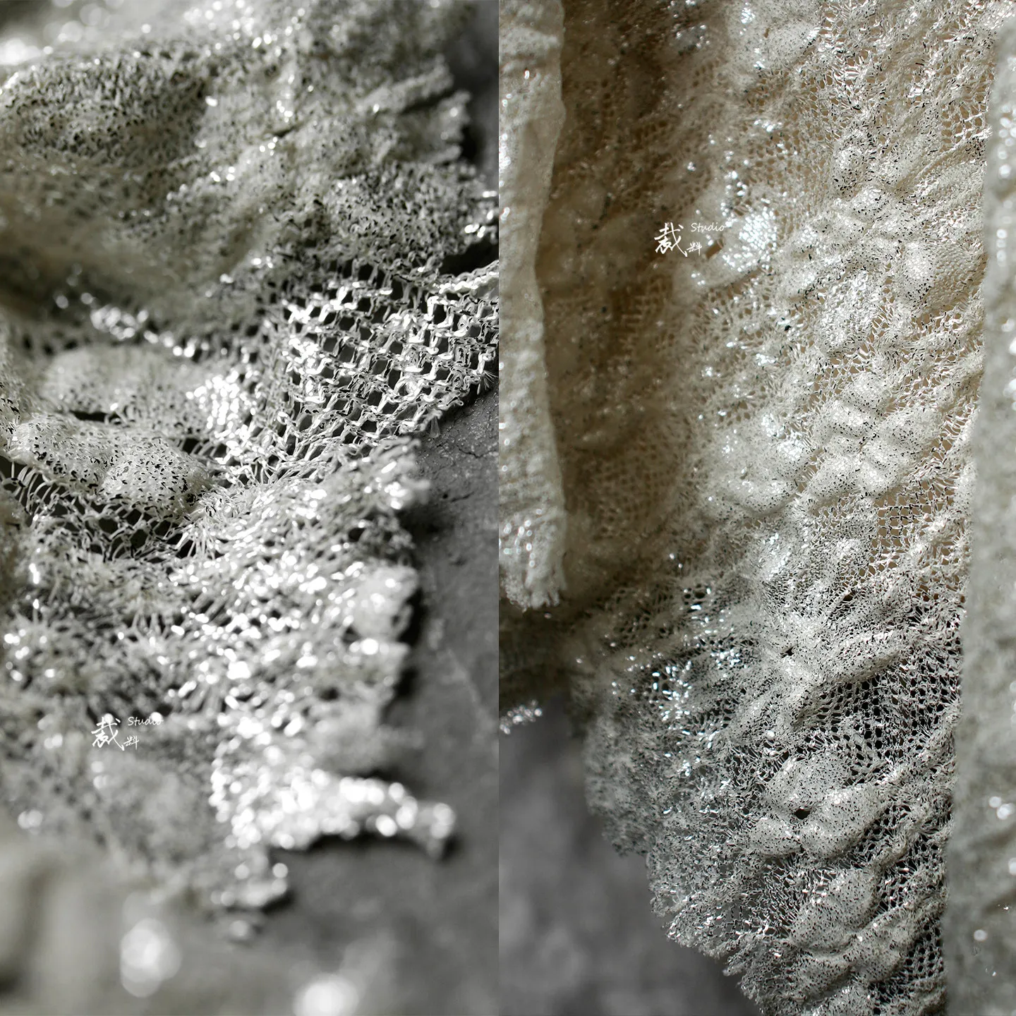 

White Reef Original Three Dimensional Texture Hollow Perspective Sparkling Silver White Lace Fabric Clothing Designer Fabric