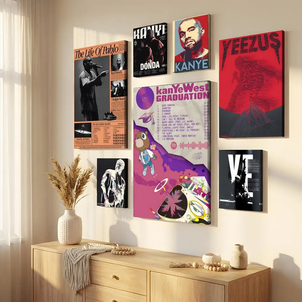 Rapper Star Y-YE K-Kanye W-West Framed Wall Painting Framed Canvas Wall Art Waterproof Wall Decor For Living Room Bedroom