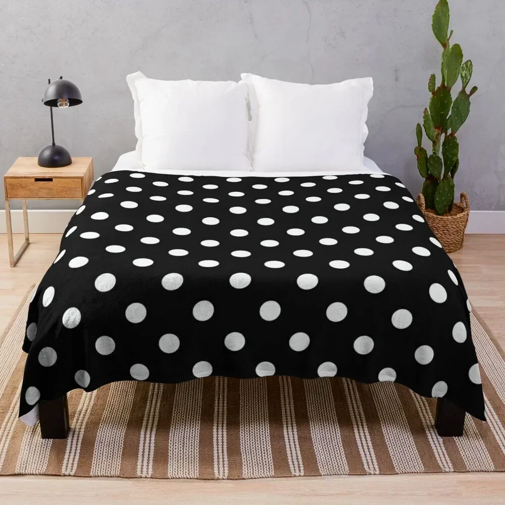 

White Polka Dots on Black Throw Blanket Baby Furrys Camping for sofa Blankets