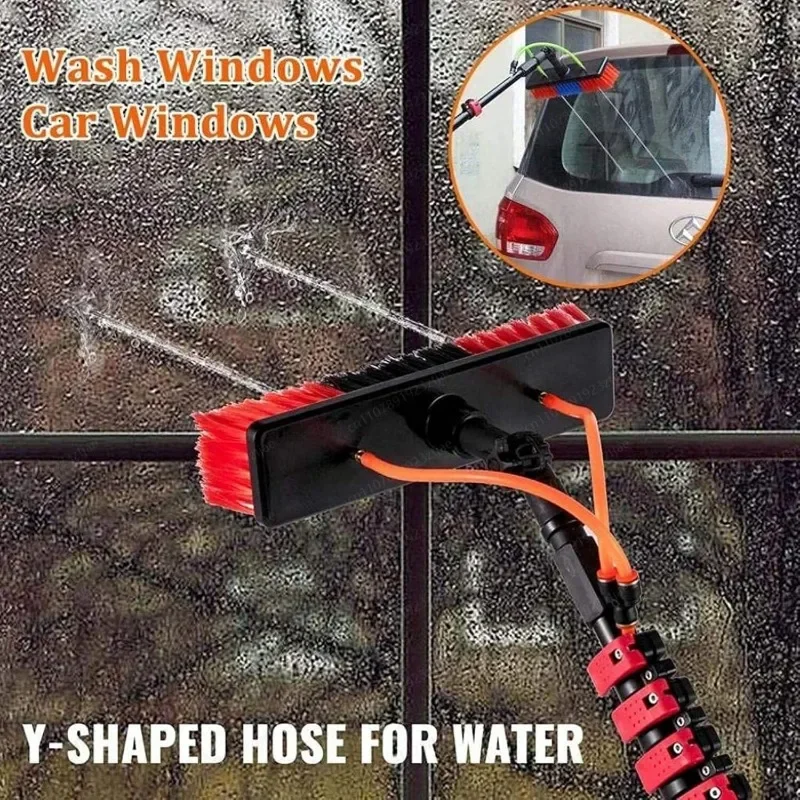 Water-Fed Pole Solar Panel Cleaning Brush, Telescopic Window Cleaning Kit with Soft Bristle Brush Head