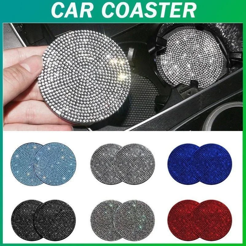 2pcs Bling Creative Auto Car Accessories For Woman Rhinestone Anti Slip Universal Cup Holder Diamond Car Coaster