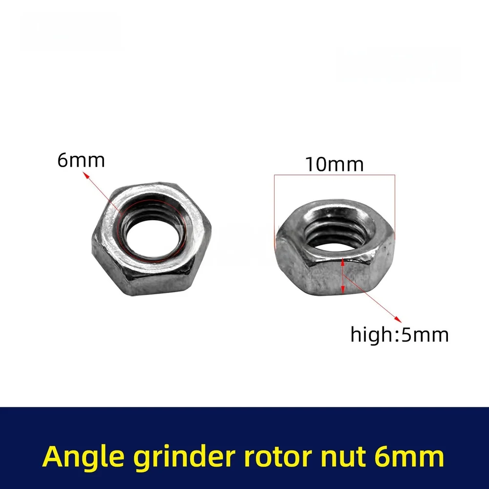 5pcs/set 6mm Angle Grinder Rotor Nut For GWS6-100 Right Hand Thread Bimetal Gear Power Tool Replacement Parts