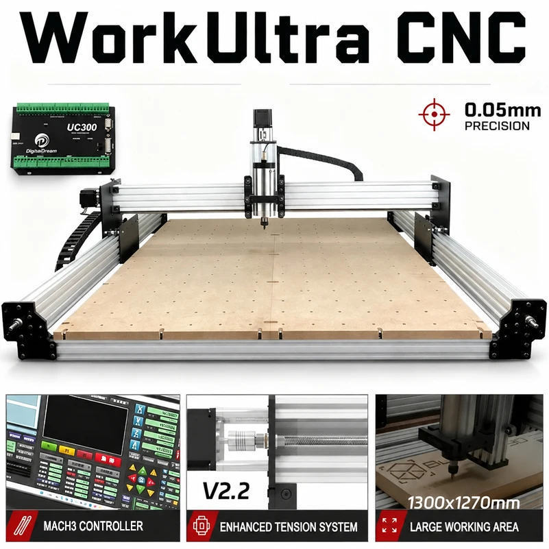 BulkMan3D WorkUltra V2.2 4-Axis CNC Router Machine Tension System UC300 Mach3 Control High Precision Engraver for Wood Metal Cut
