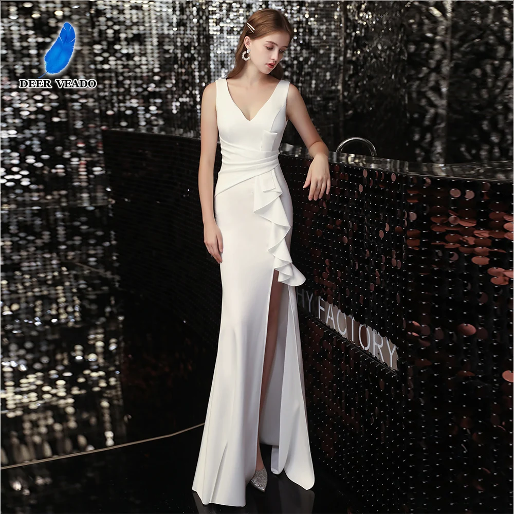 

DEERVEADO 7-цветные мягкие атласные вечерние платья с разрезом русалки для женщин, элегантные свадебные платья, длинное вечернее платье