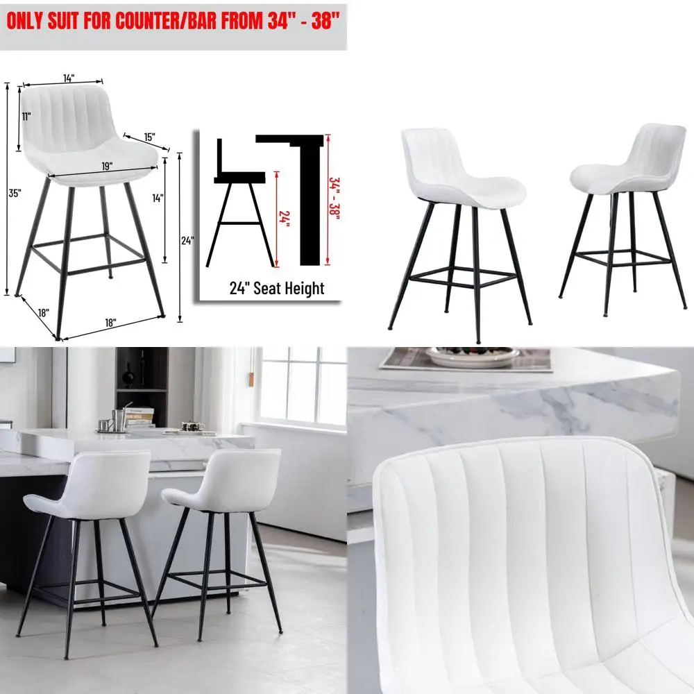 Coppia di sgabelli da bar moderni imbottiti ad altezza bancone in tessuto bianco per cucina, bar e caffè
