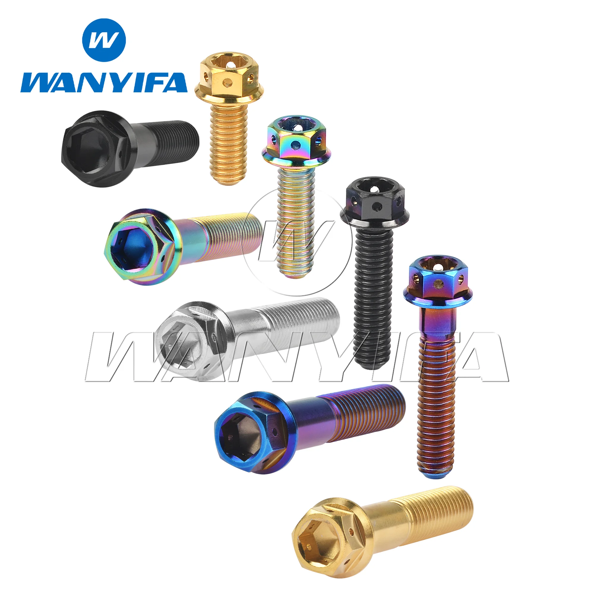 Wanyifa Titanium Bolt M6 M8x 10 15 20 25 30 35 40 45 50 55 60mm Flange Inner Hexagon Head Screws for Motorcycle Brake Calipers