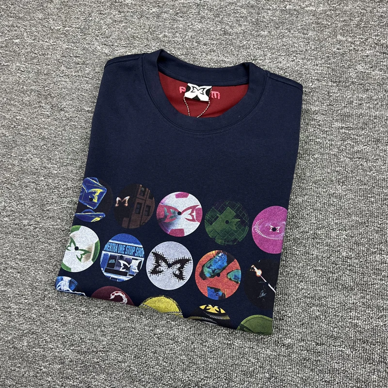 Men Women Casual High Quality Digital Direct Spray Logo Pattern Printed Red Mesh Lining Double-sided Fabric Mertra Tshirts
