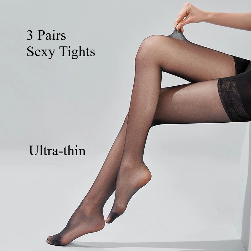 3 paia di collant velati neri donne sexy controllo collant superiore ultra-sottile estate anti-gancio nylon di seta calza lunga media senza soluzione di continuità