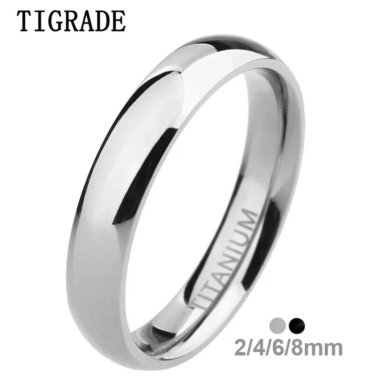 TIGRADE 2/4/6/8mm Herren Ehering Poliert Damen Titan Einfache Verlobung Klassische Ringe Schwarz Silber Farbe Lady anel 3-15