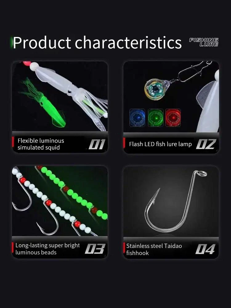 PD Fishing Gear Glowing Led Lights Shi Hanging String Hooks 3 Hooks Glow-in-the-Dark Boat Fishing Sea Fishing Squid Hooks