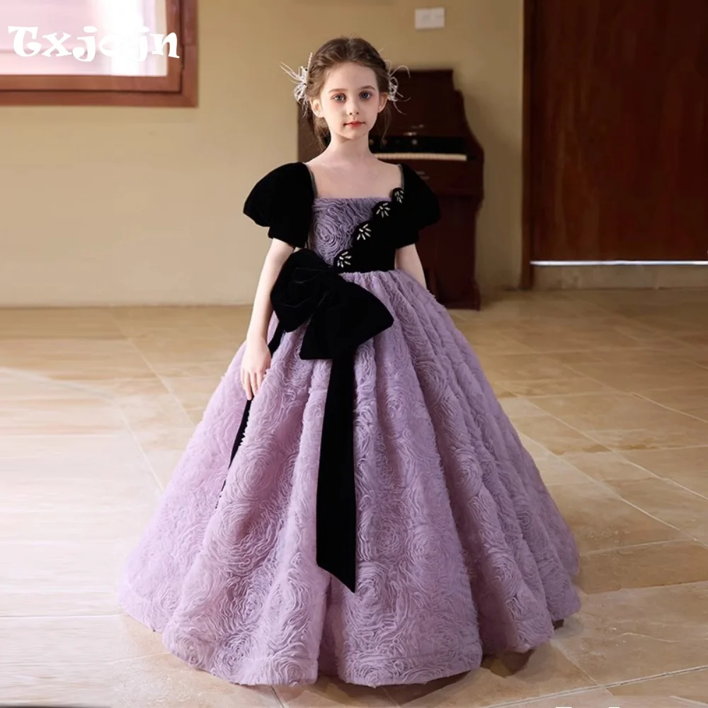 High-end Girl's Ball Gown Flower Girl Wedding Christmas Princess Dress Kid Vestido Piano Performance Birthday Party Dress 5-16Y