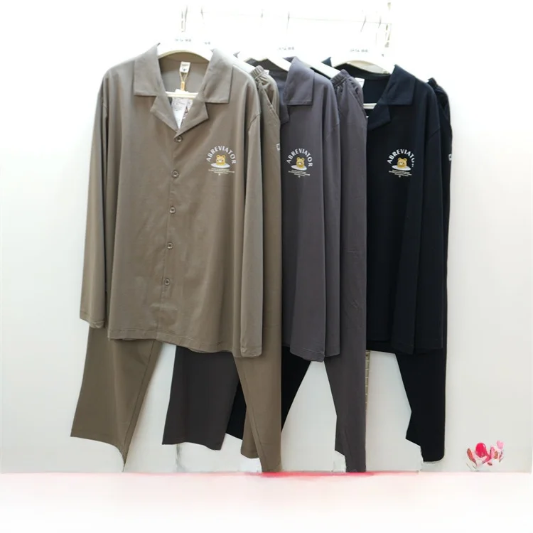 bear-brand-knitted-cotton-spwear-set-traditional-men's-home-clothes-long-sve-long-pants-comfortable-breathable-spring-new