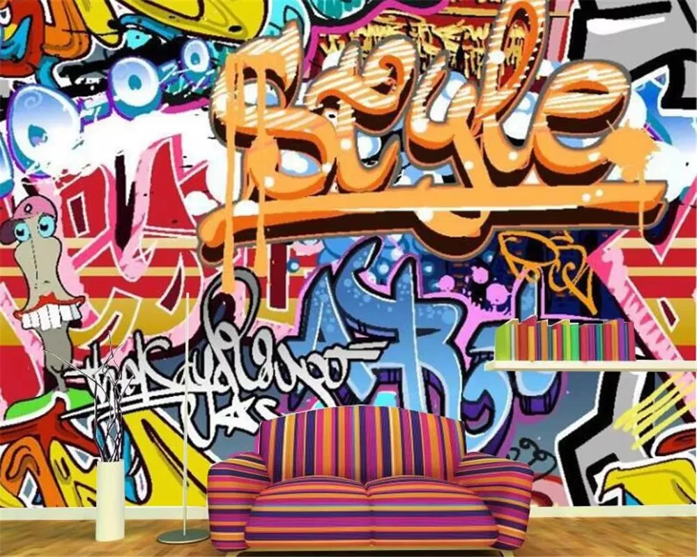 Custom wallpaper colorful rock graffiti bar KTV tooling background wall home decoration living room bedroom letter 3d wallpaper