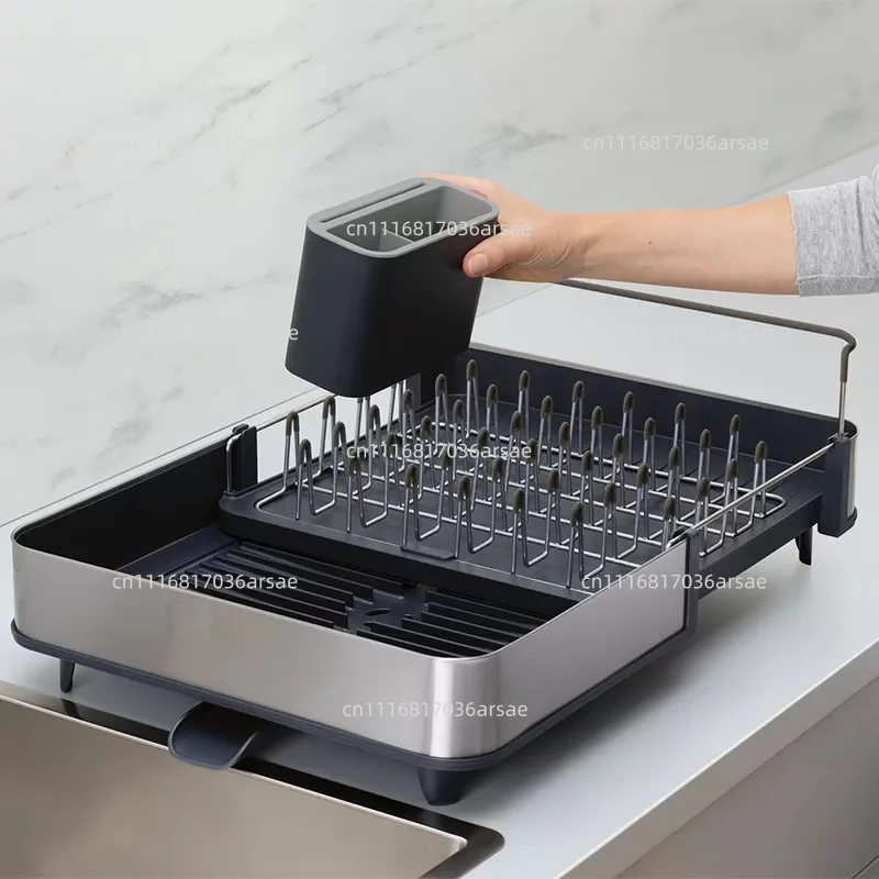 Kitchen Drainage  Rack  Drying Rack Cupboard Storage Cutlery Rack Adjustment Automatic Pull-out Water