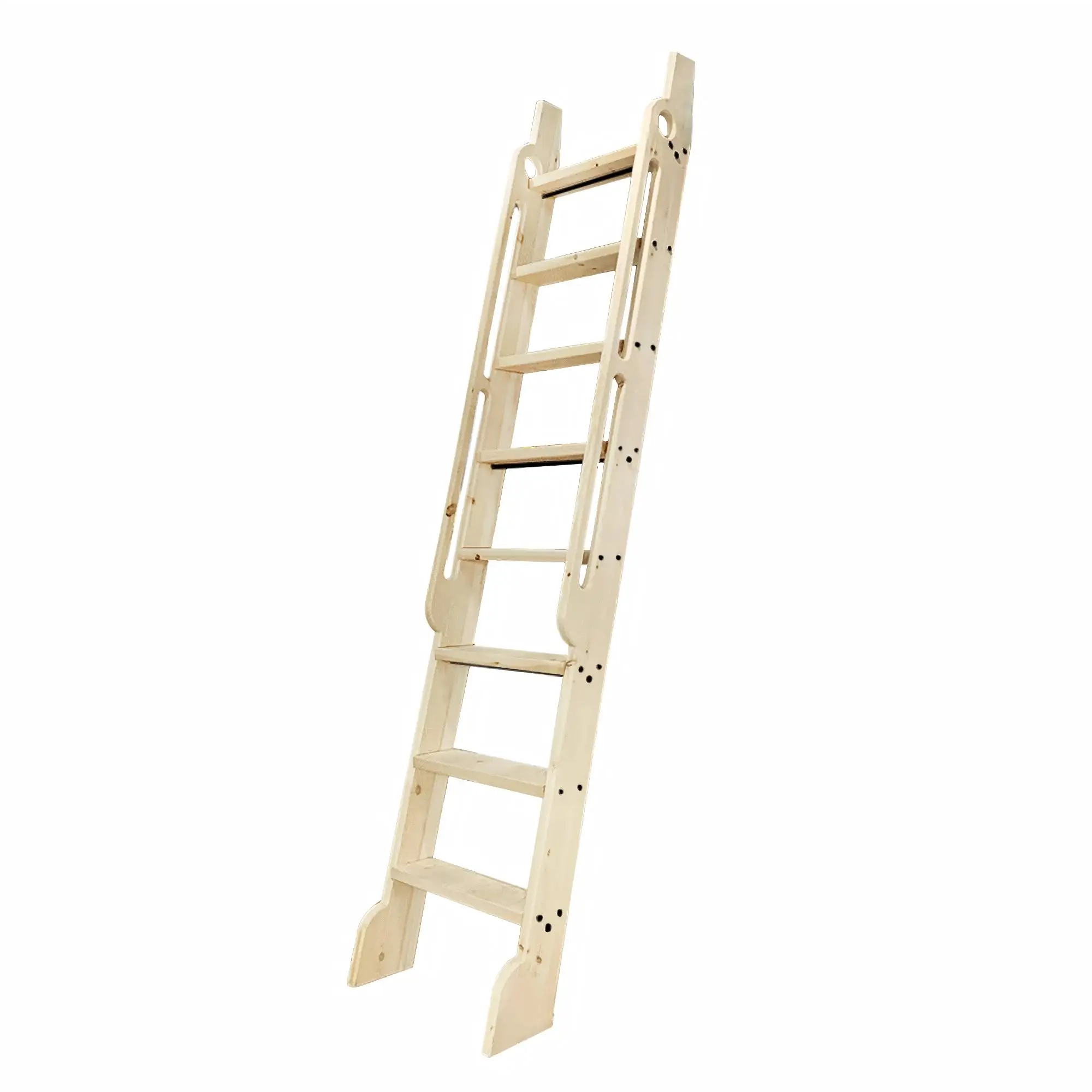 Natural Durable Solid Wood Library Step Ladder With Built-in Handrails