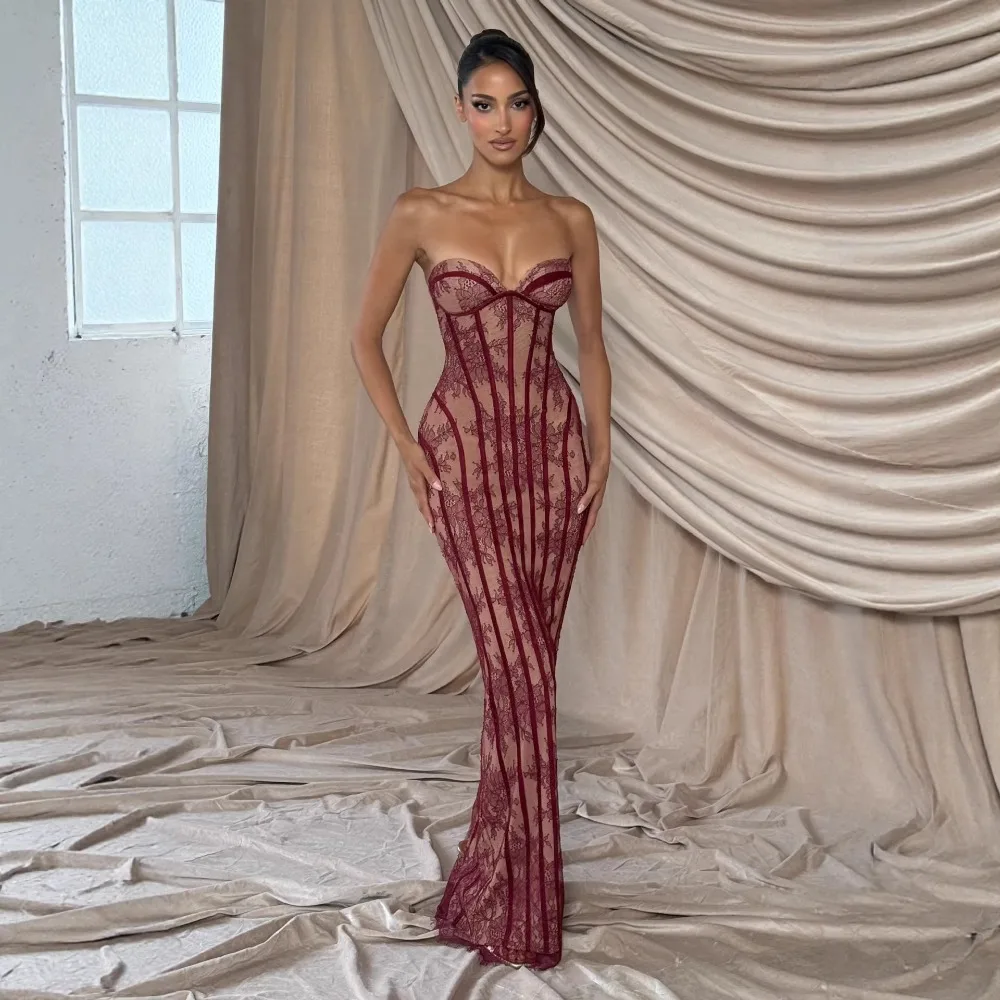 Europäisch-Amerikanisches Damenkleid, ärmellos, mit Spaghettiträgern, Spitze, figurbetont, Maxikleid, Nachtclub-Partykleid