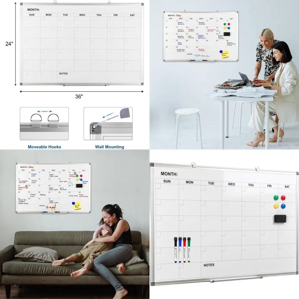 

Магнитный настенный календарь 36x24 с алюминиевой рамкой для сухого стирания, ежемесячный планировщик и аксессуары