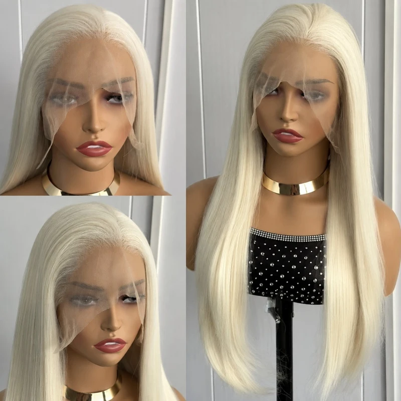 

Women HD Lace Front Wig Long Straight Platinum blonde Heat Resistant Hair Soft