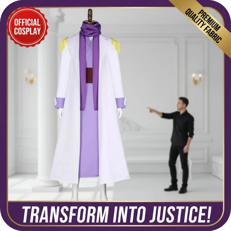 

2026 Fujitora Cosplay Costume Issho Marine Admiral Outfit Justice Trench Uniform Purple Kimono Halloween#@