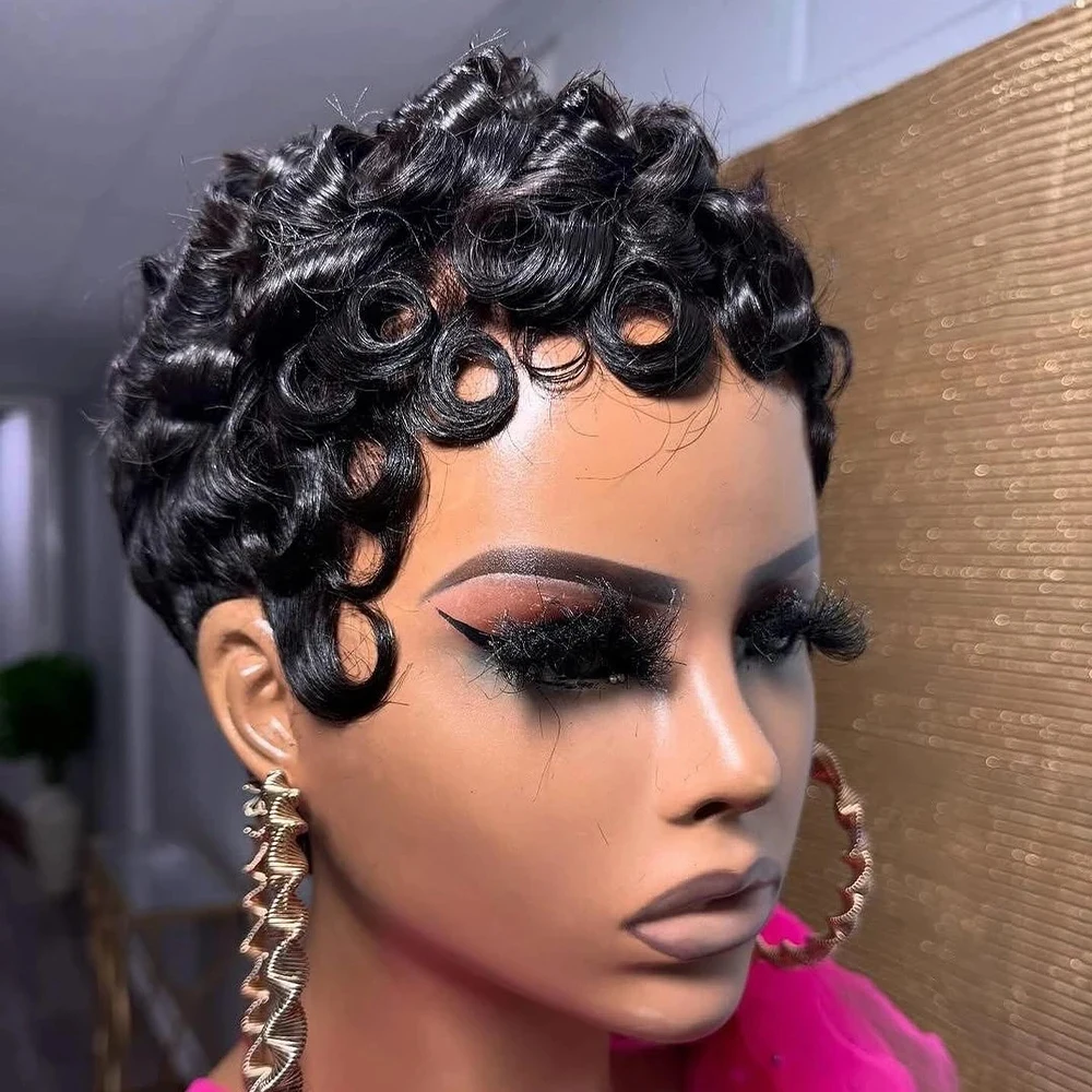 Perruque Courte Bouclée Chioma, Coupe Dégradée, Style Pixie, Boucles Rebondissantes, Chic Et Élégante, Pour Usage Quotidien Cheveux Naturels Humains Femme Perruque Naturelle Tissage Bresiliens Avec