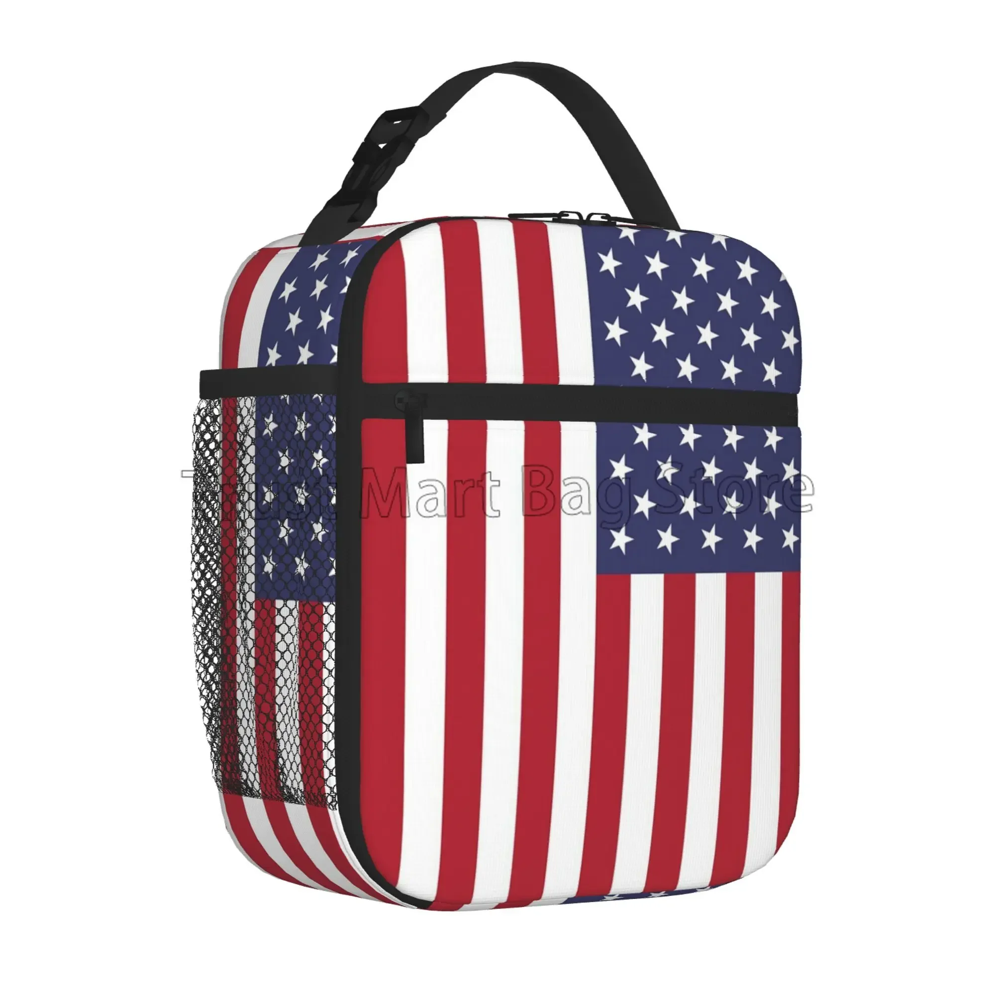 American USA Flag Print Lunch Bag for Women Kids Reusable Tote Bag Cooler Insulated Lunch Box for School Office Work Picnic