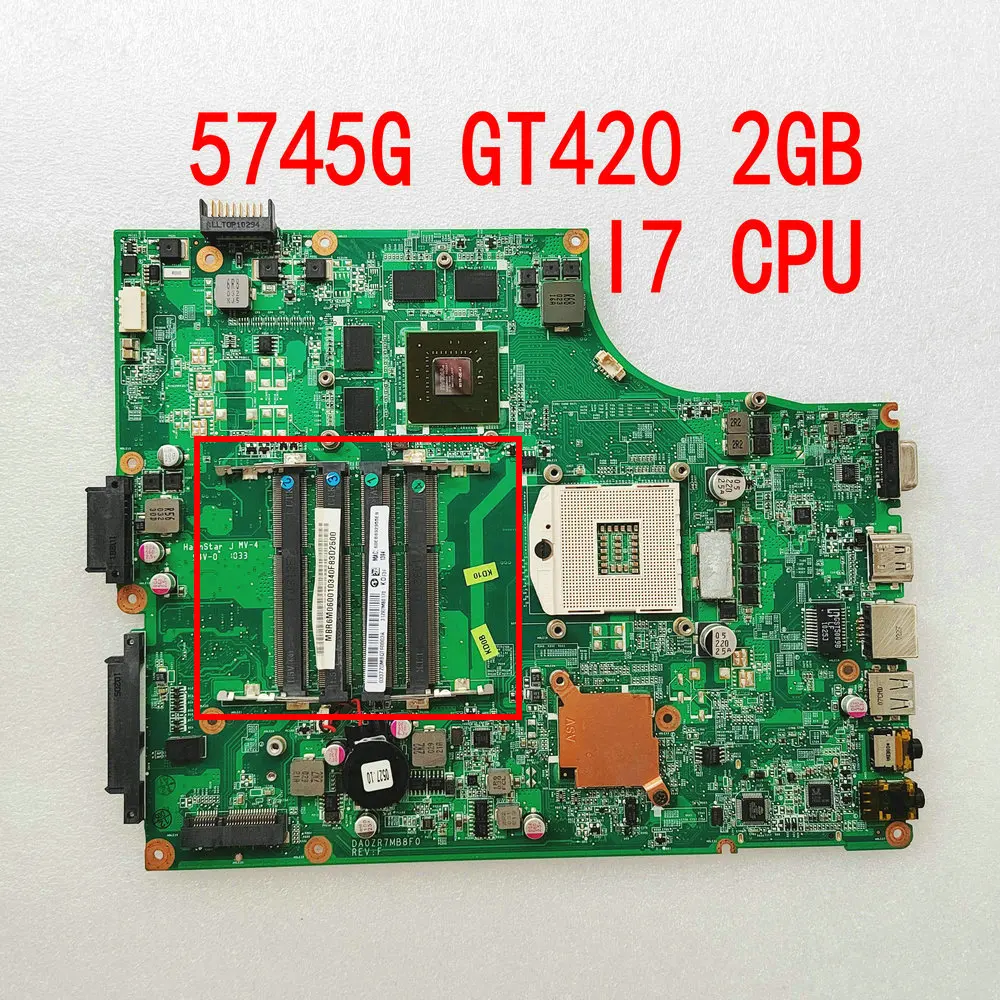 DA0ZR7MB8F0 For Acer Aspire 5745 5745G Motherboard MBR6M06001 DA0ZR7MB8D0 Mainboard GT420 4 RAM HM55 DDR3 I7 CPU