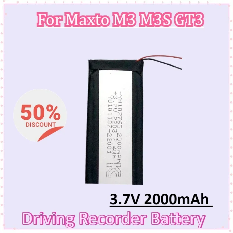 

Battery 3.7V 2000mAh for Maxto M3 M3S GT3 Motorcycle Recorder Li Polymer Pack Replacement Driving Recorder Batteries