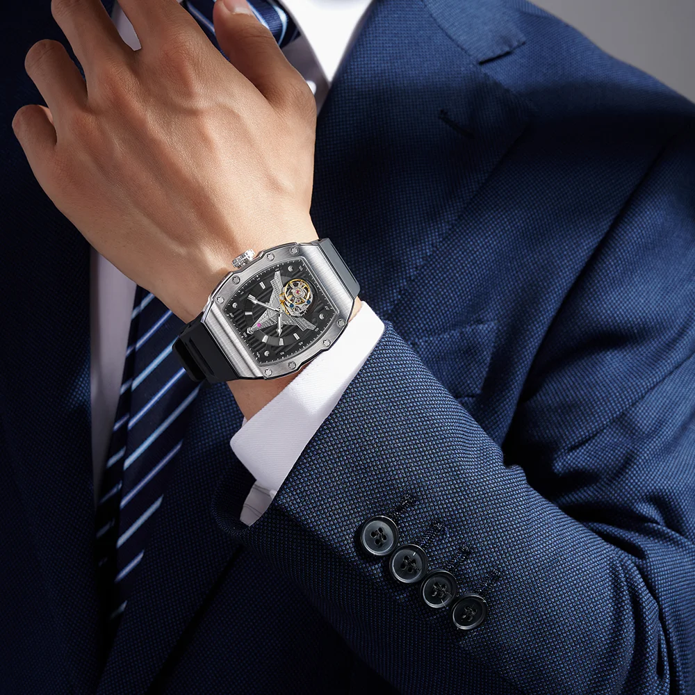 Tourbillon Watches French Tower Watches Automatic Mechanical Movement Watches 904L Stainless Steel Watches OUMASHI Men's Watches