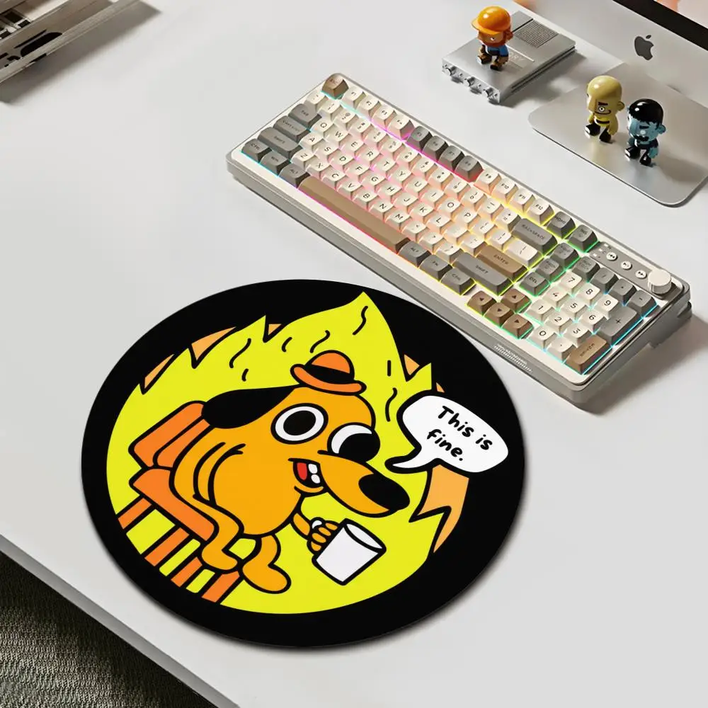 

HYBXAXC This Is Fine Dog Meme Round Mouse Pad Non-Slip Rubber Desk Mat for Gaming Office