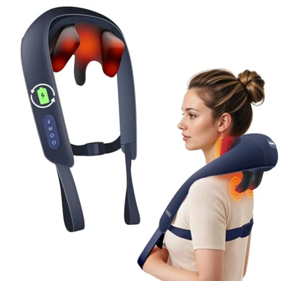 

Cordless Neck and Shoulder Massager with Soothing Heat for Back and Shoulders 4D Shiatsu Deep Kneading Massage in Black FSA Eli