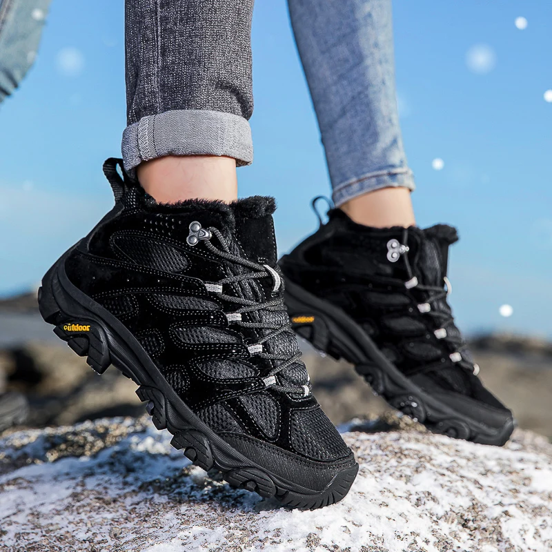 

Winter Snow Boots Women Warm Comfortable Plush Flat Anti-slip High-top Boots Men Women Durable Casual Breathable Hiking Boots
