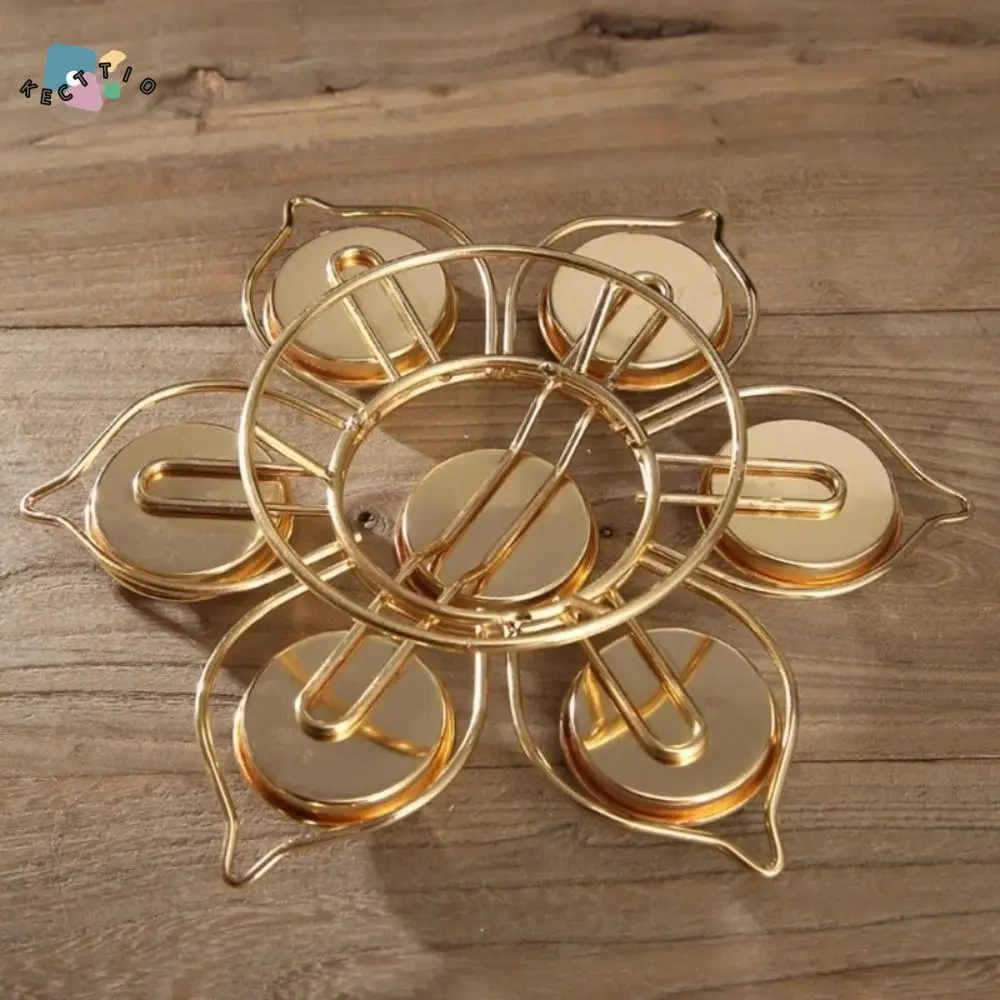 Nordic Single Layer Round Disc Butter Lamp Round Lotus Seven-star Candlelight Stand Metal Lotus Tea Light Holder Table