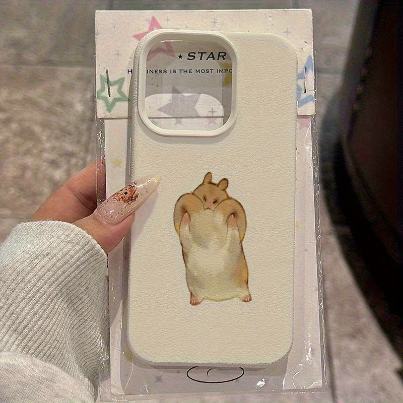 Cute hamster pattern phone case suitable for iPhone 17 16 15 14 13 12 11 Pro/Max/Plus anti drop and shockproof back cover