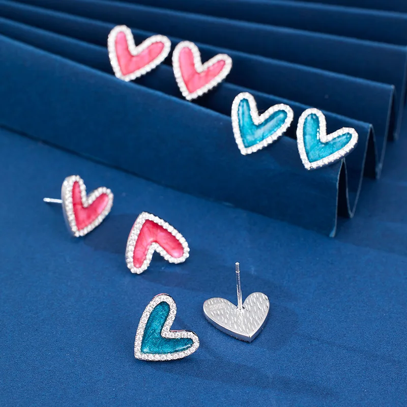 

Earrings for women classyaccessible luxuryniche style925 sterling silver sweet enamel dripping glaze quicksand heart earrings e