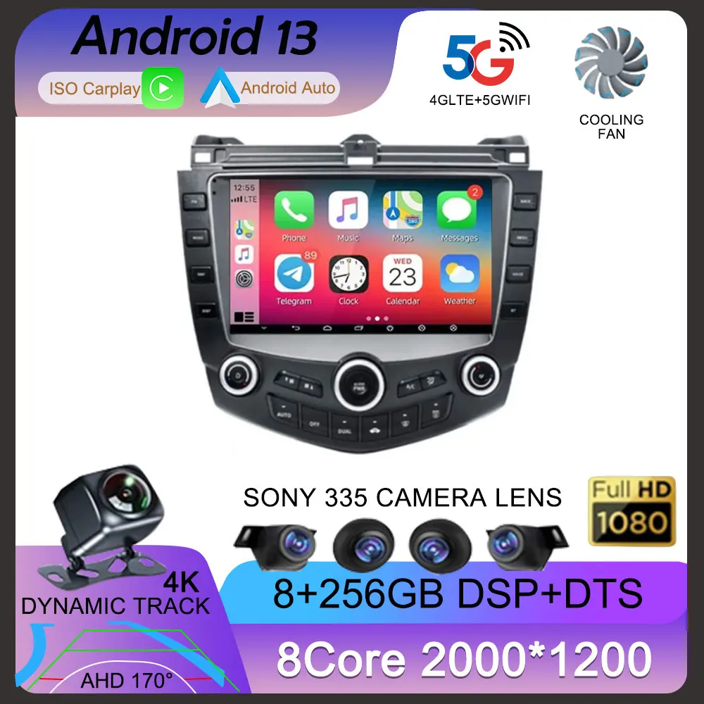 Android 13 Car Radio For Honda Accord 7 2003 - 2007 2 din Multimedia Player 4G WIFI GPS Carplay Head Unit Auto Stereo