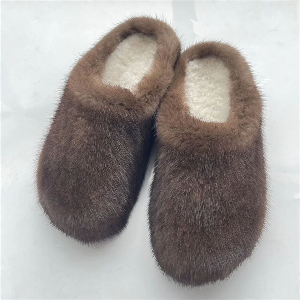 Damen Plateau-Sandalen mit Echtem Fell 2026 Herbst Winter Dicksohlige Hausschuhe für Frauen Outdoor Rutschfeste Natürliche Nerzfell-Pantoffeln – Detail 11