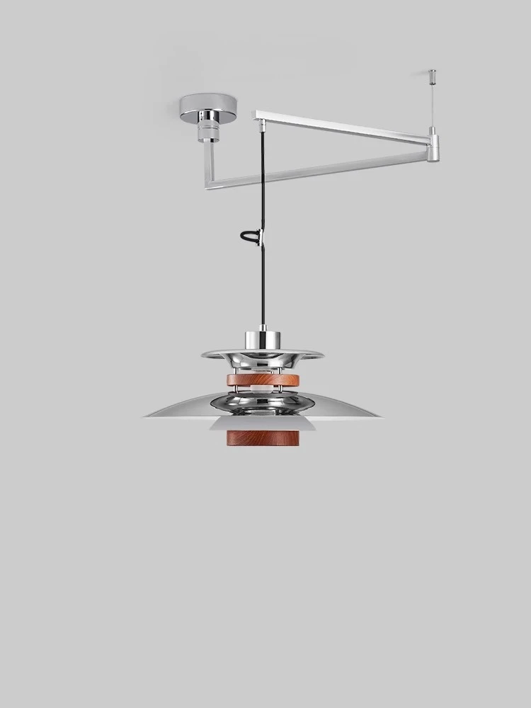 Medieval Restaurant PH UFO Chandelier Eye Protection Retro Walnut Grain Displaceable Rocker Arm Dining Table Dining Room