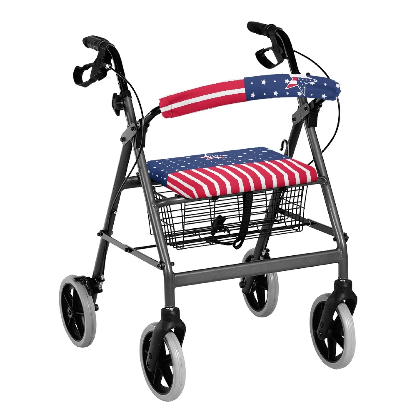 Coloranimal 4th of July 2PCS Rollator Walker Cover with Star Stripe Pattern, Reusable Seat and Backrest Cover for Senior Daily