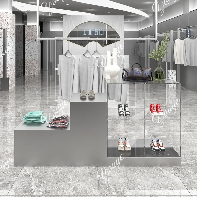 

Q Clothing store water table stainless steel acrylic display stepped creative table shoe bag storage table