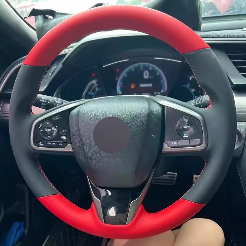 

Smooth Red Leather with Black Soft Leather Hand Sewing Car Steering Wheel Cover Car Accessoires for Honda CRV Civic 10 2016-2021