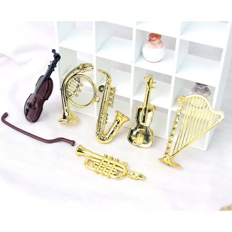 10/20pcs Mini Golden Musical Instrument Ornaments Desktop Ornament Decoration Miniature Creative Mini Decorative Crafts TMZ
