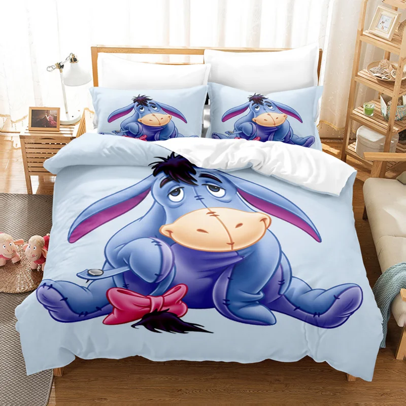 Disney Eeyore Bedding Set Quilt Cover Cartoon Pooh Bear Cosplay Pillowcase Bed Spead Bedroom Duvet Cover Bedding Suit Kids Gift