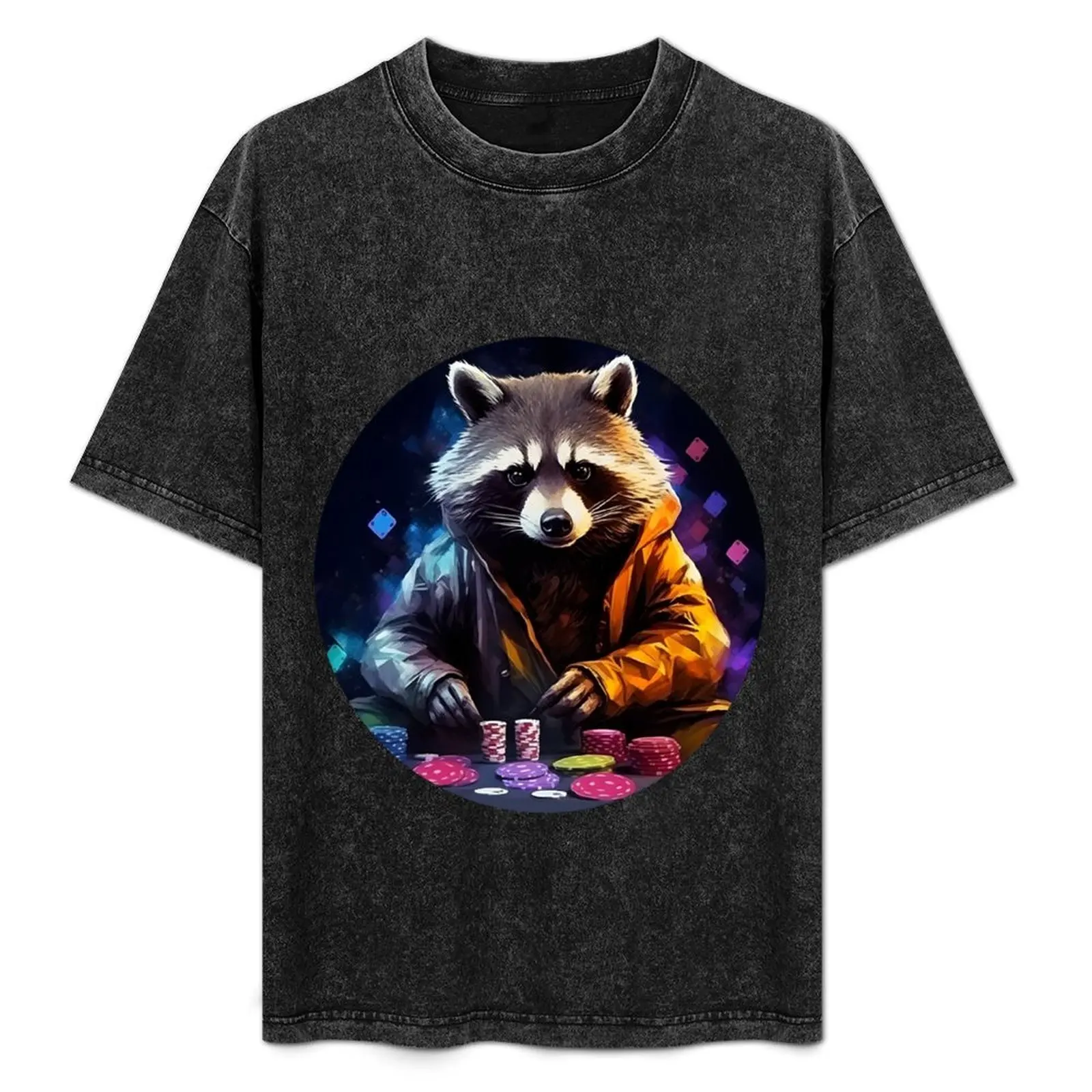 ポーカープレーヤーアライグマ-tシャツ-ソフトストレッチ半袖トップス