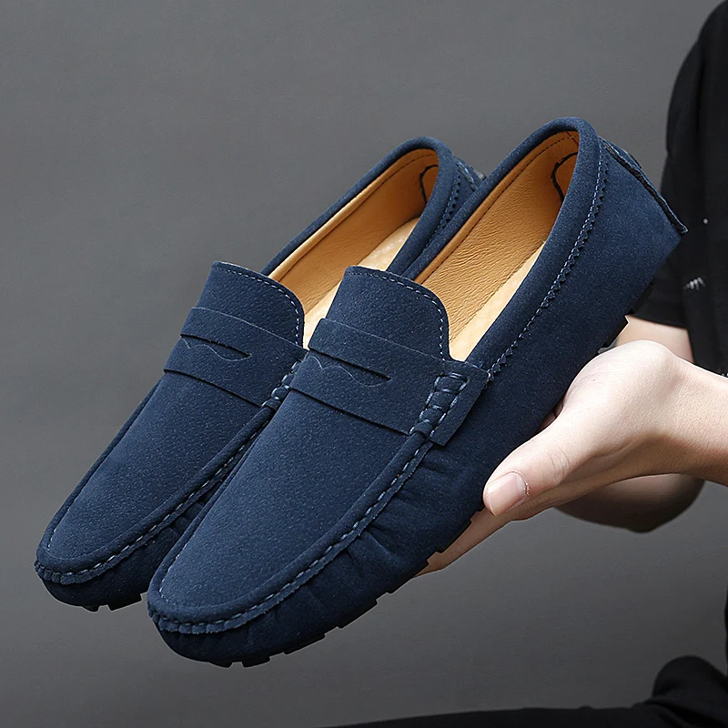 New Men Shoes 2023 Spring Summer Fashion Boat Shoes Men Footwear High Quality Leather Sanded  Bean Half Tow Set of Foot Loafers