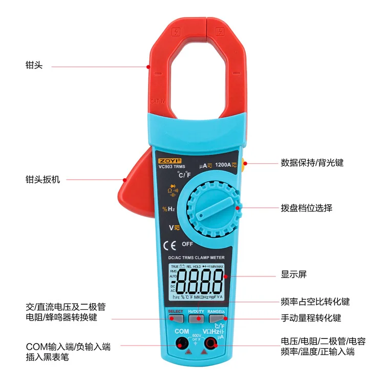 Zoyi Vc903 Vc902 6000 True Rms Digital Clamp Meter Multímetro de Alta Precisão ac dc Tensão Atual Capacitância Faixa Automática