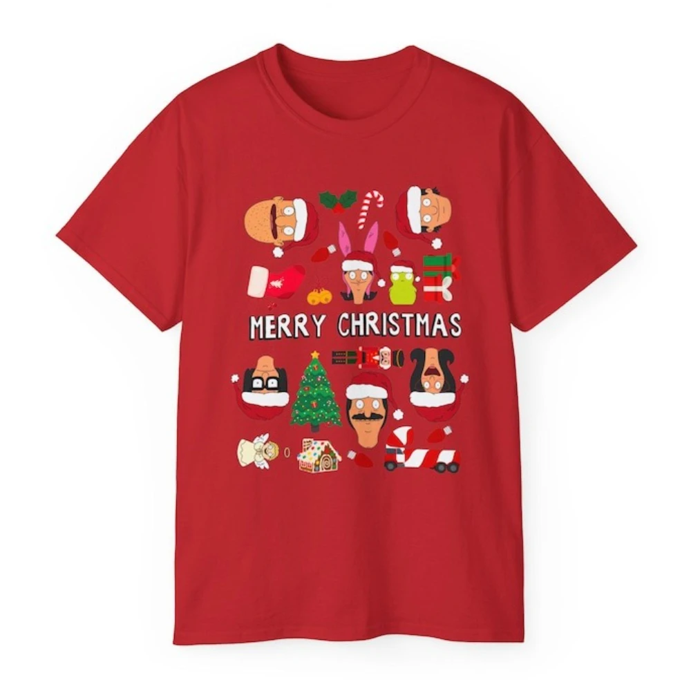 بوب برغر عيد ميلاد سعيد امرأة قميص مطبوع مضحك الكرتون تينا لويز بوب ليندا جين بيلشر تيدي عطلة القطن التي شيرت