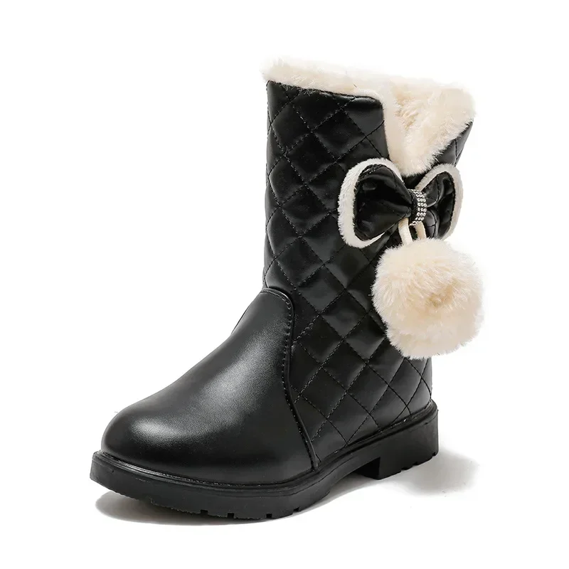 Meisjes warme laarzen met strik Kinder snowboots met bont pluche 2024 Winter nieuwe mode kinderen prinses laarzen waterdicht platform