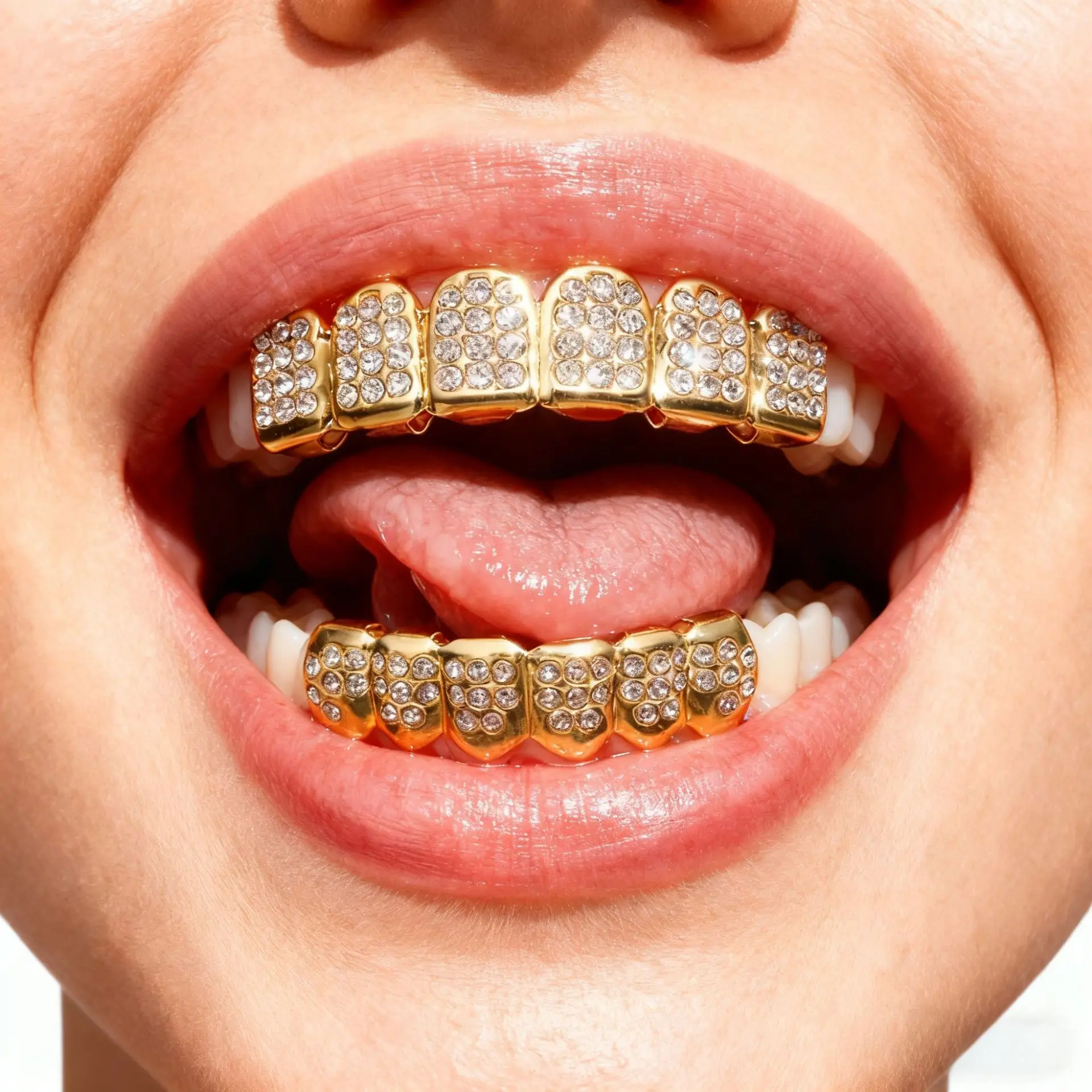 HipHop Silver Teeth Set Diamond Encrusted Braces Street Dance Party Body Decorations Vampire Water Diamond Teeth Cool CZ Teeth